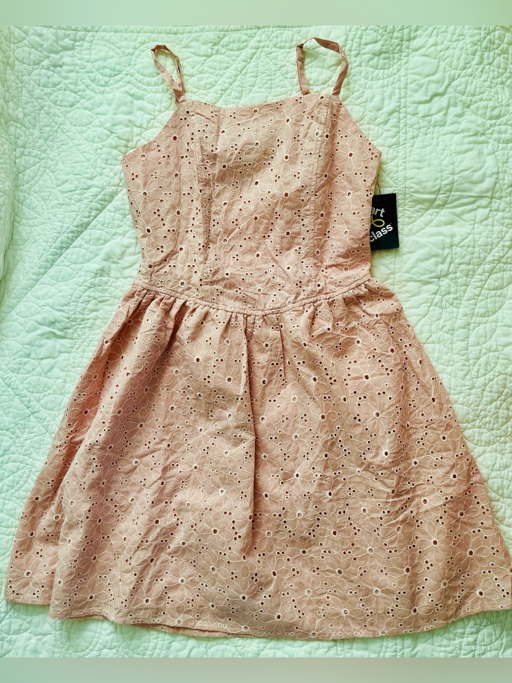 NWT Art Class Blush Pink Eyelet Sundress for Girls Size 16 Open Back Details